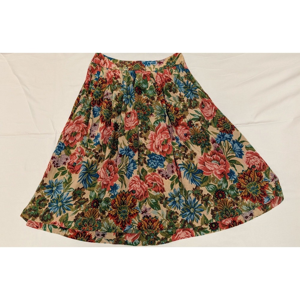 Postella Petite 100% Silk Floral A-Line Midi Skirt Women's Petite P Pockets